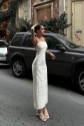 Trisha Sırt Dekolteli Keten Elbise 2496-20 ELBİSE resmi